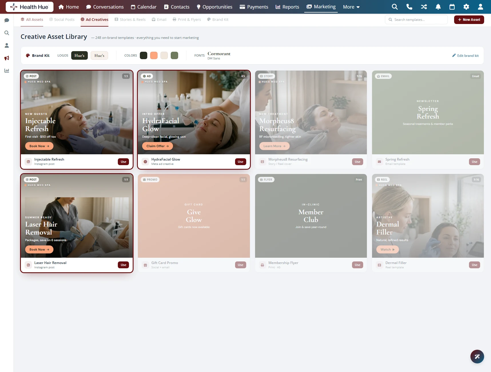 A creative library highlighting on-brand ad creatives and social posts