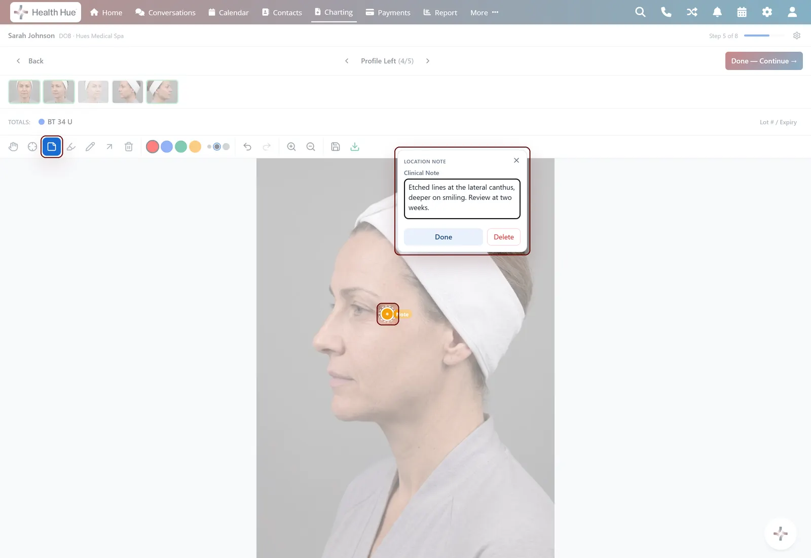 Location notes in the Health Hue Hub.