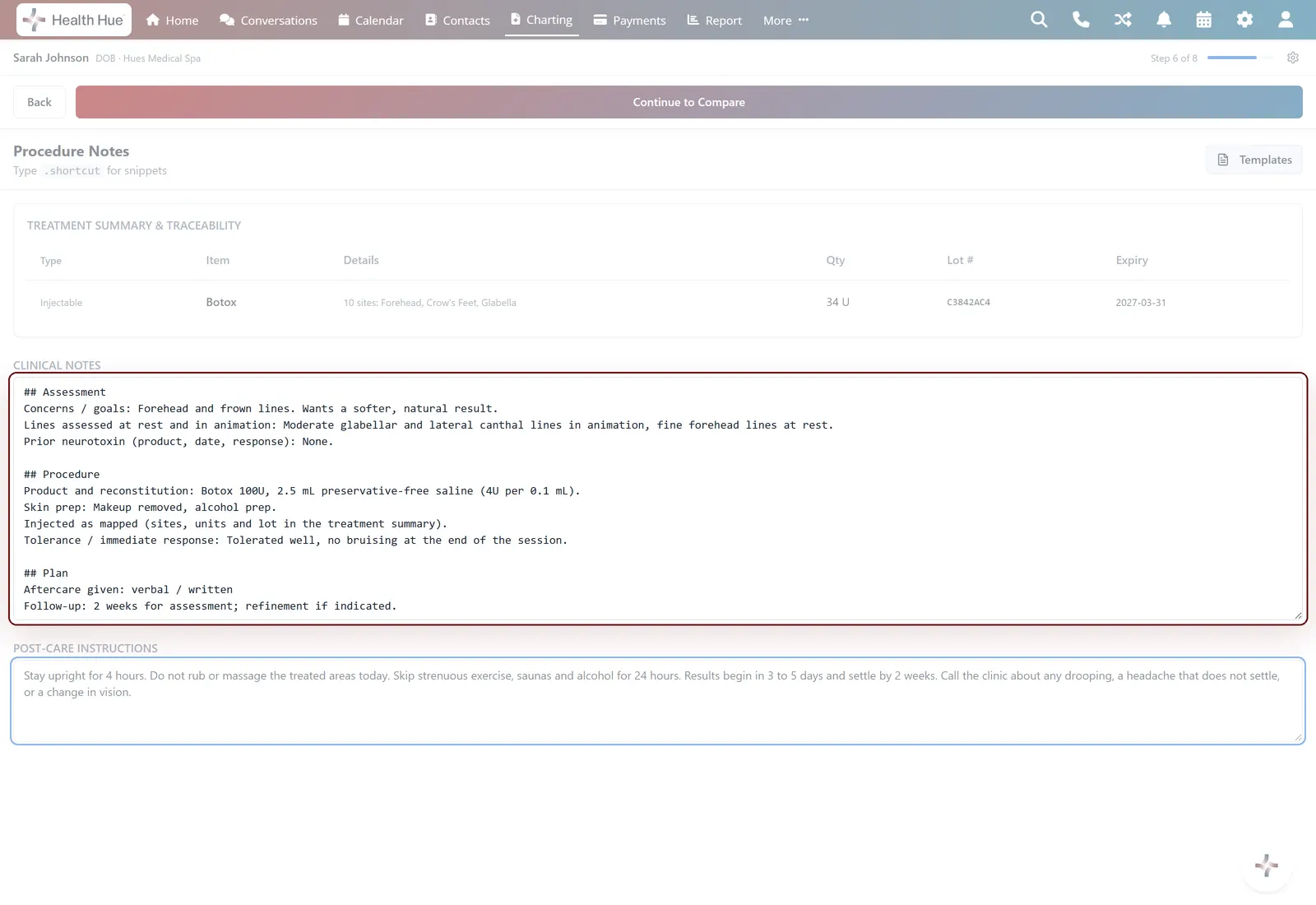 Assessment, procedure, plan in the Health Hue Hub.