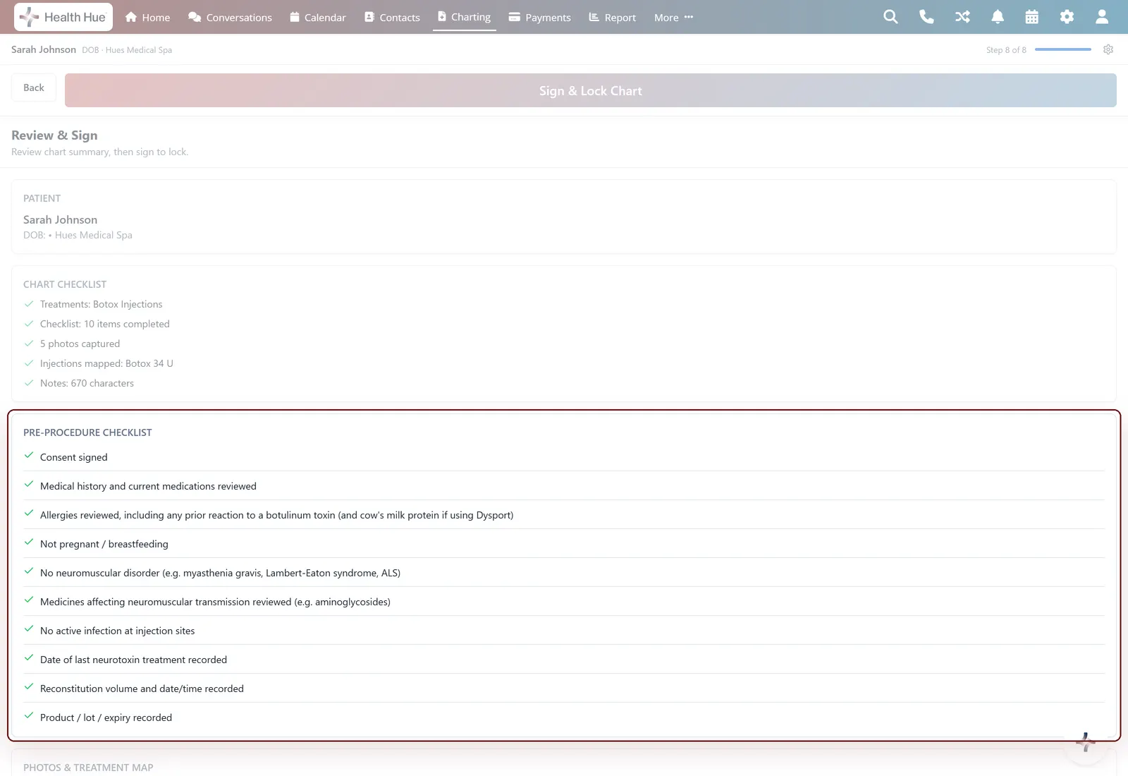 The Consent Forms panel with the pre-treatment questionnaire highlighted, sent and awaiting signature for an audit-ready trail.