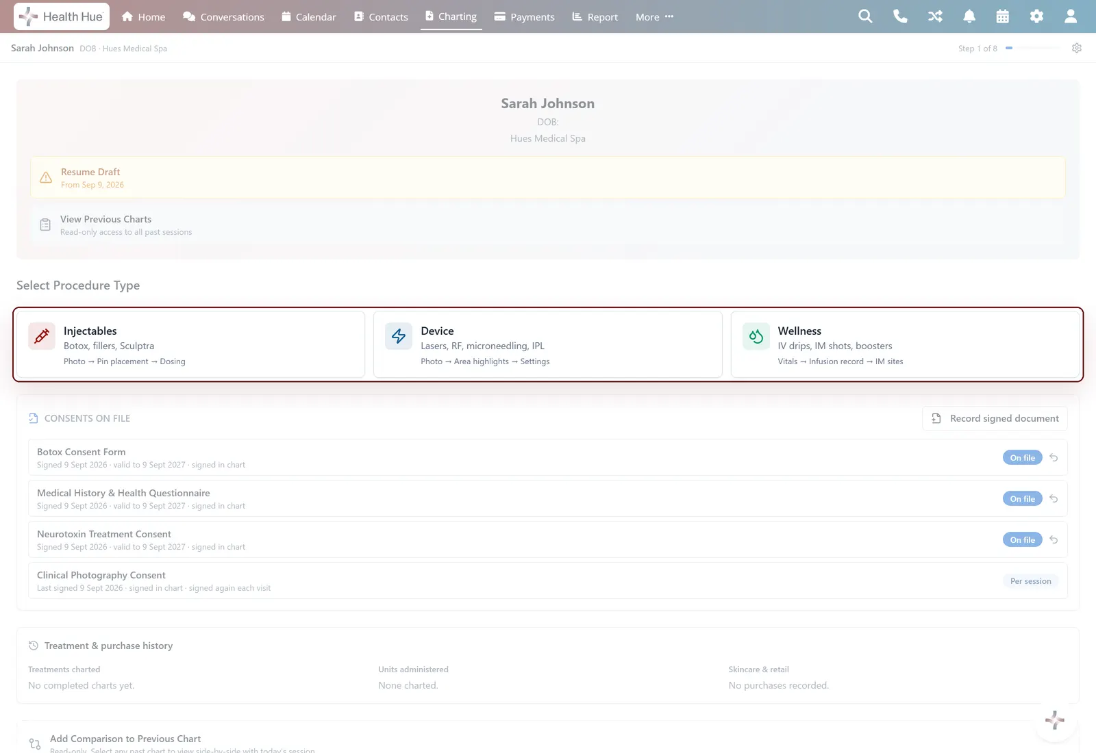 Three procedure paths in the Health Hue Hub.