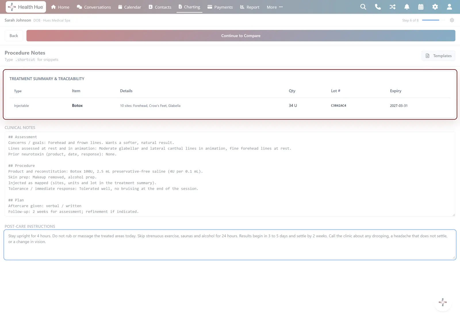 Traceability above the note in the Health Hue Hub.