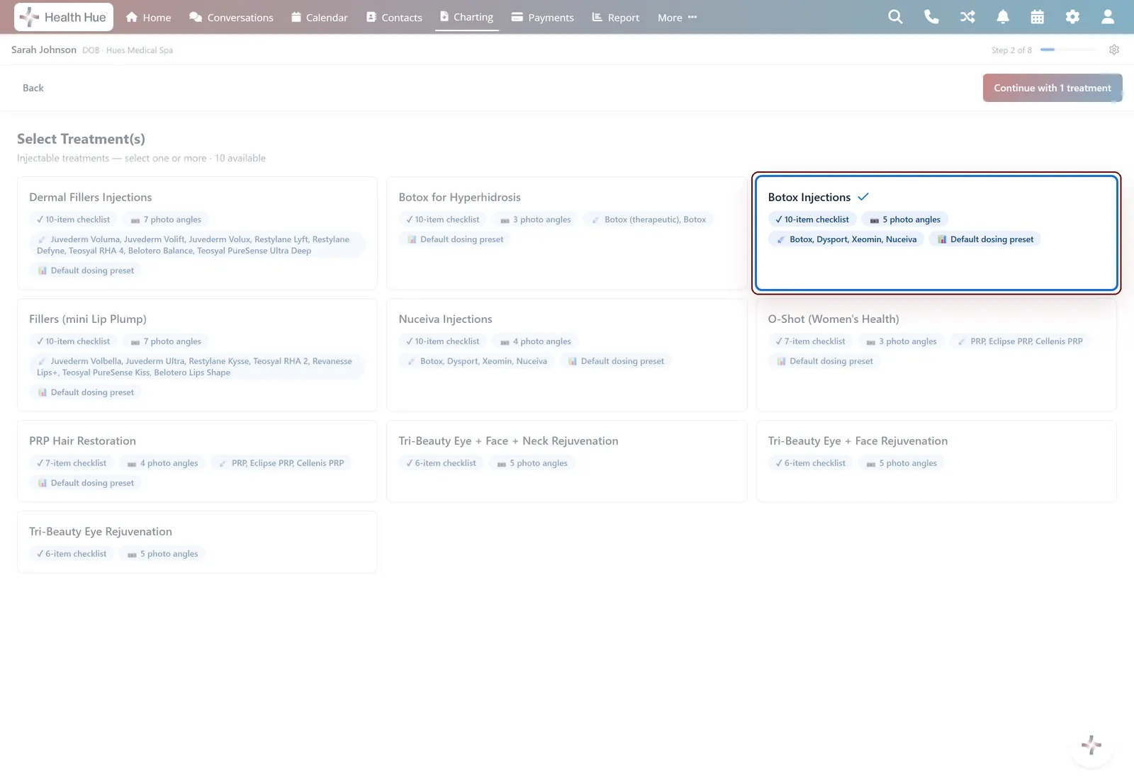 The treatment sets the checklist in the Health Hue Hub.