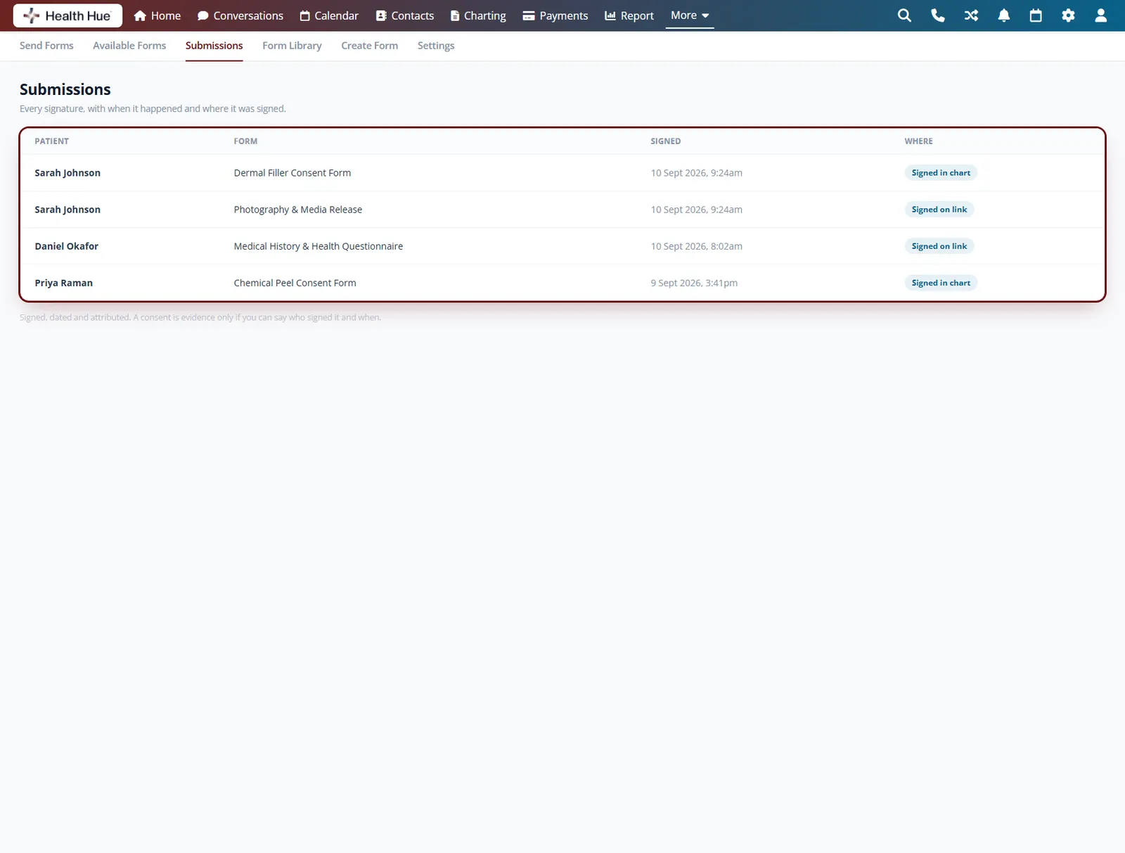 Every signature, logged in the Health Hue Hub.