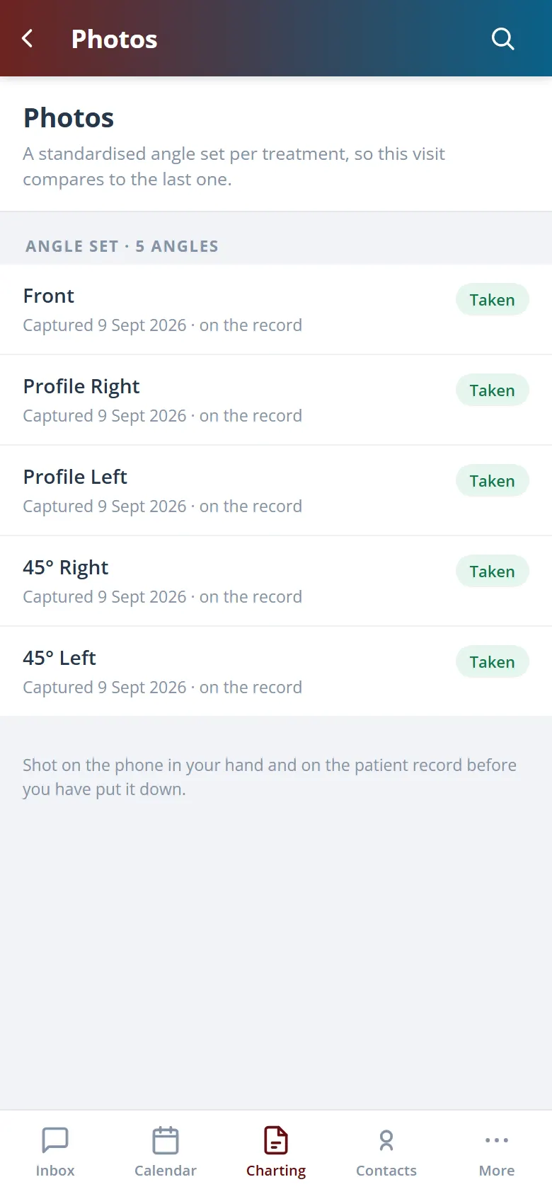 Health Hue Hub medical charting on mobile
