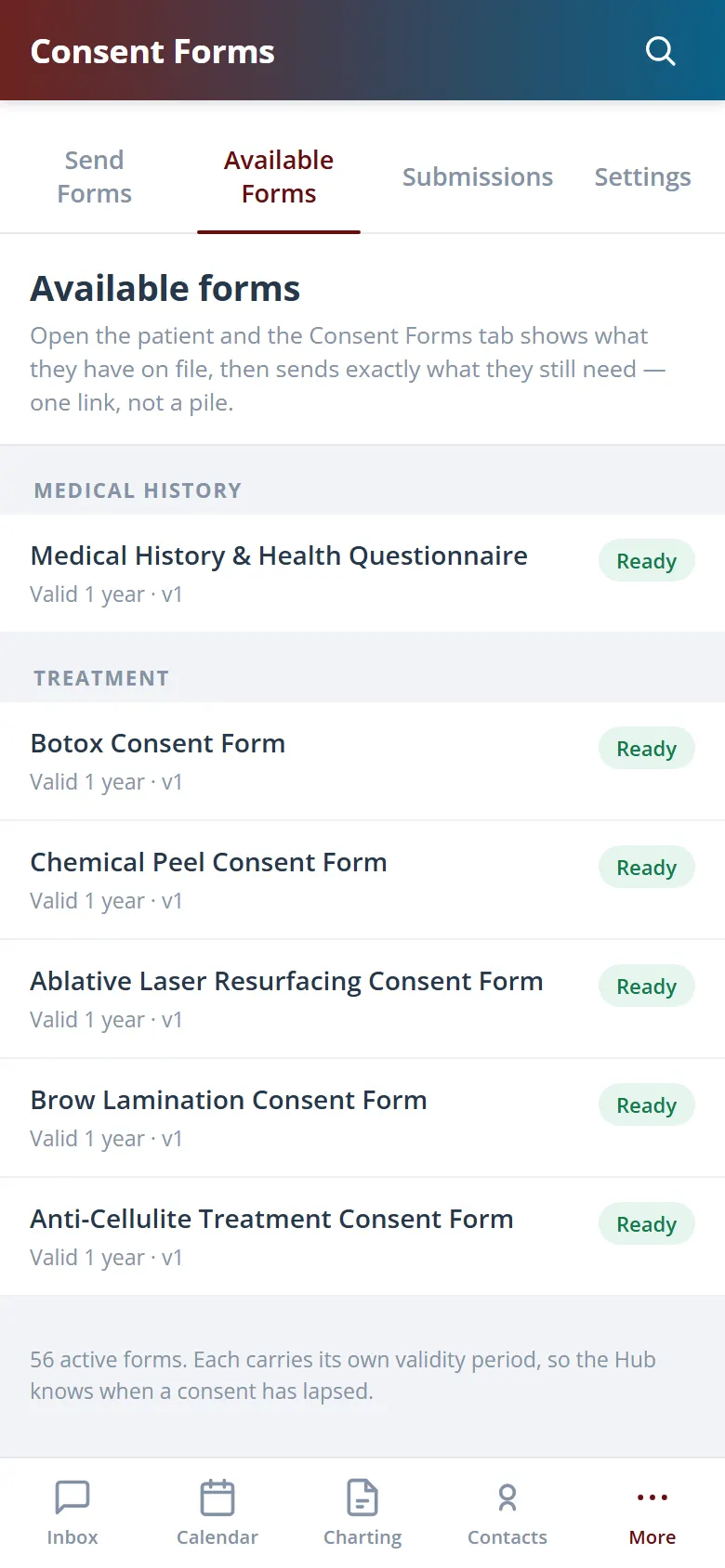 Health Hue Hub consent forms on mobile