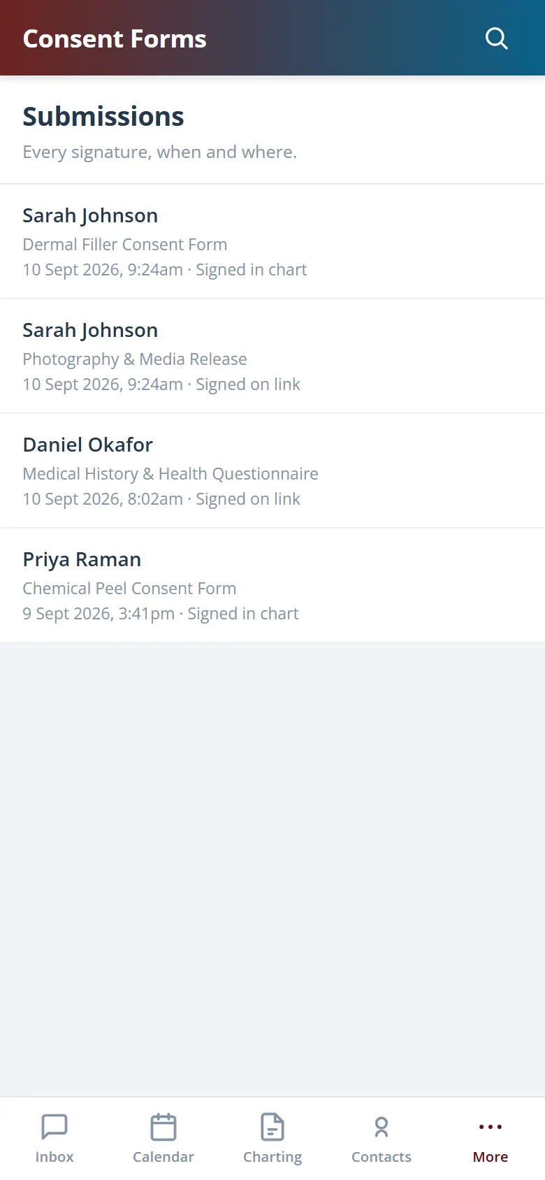 Health Hue Hub consent forms on mobile